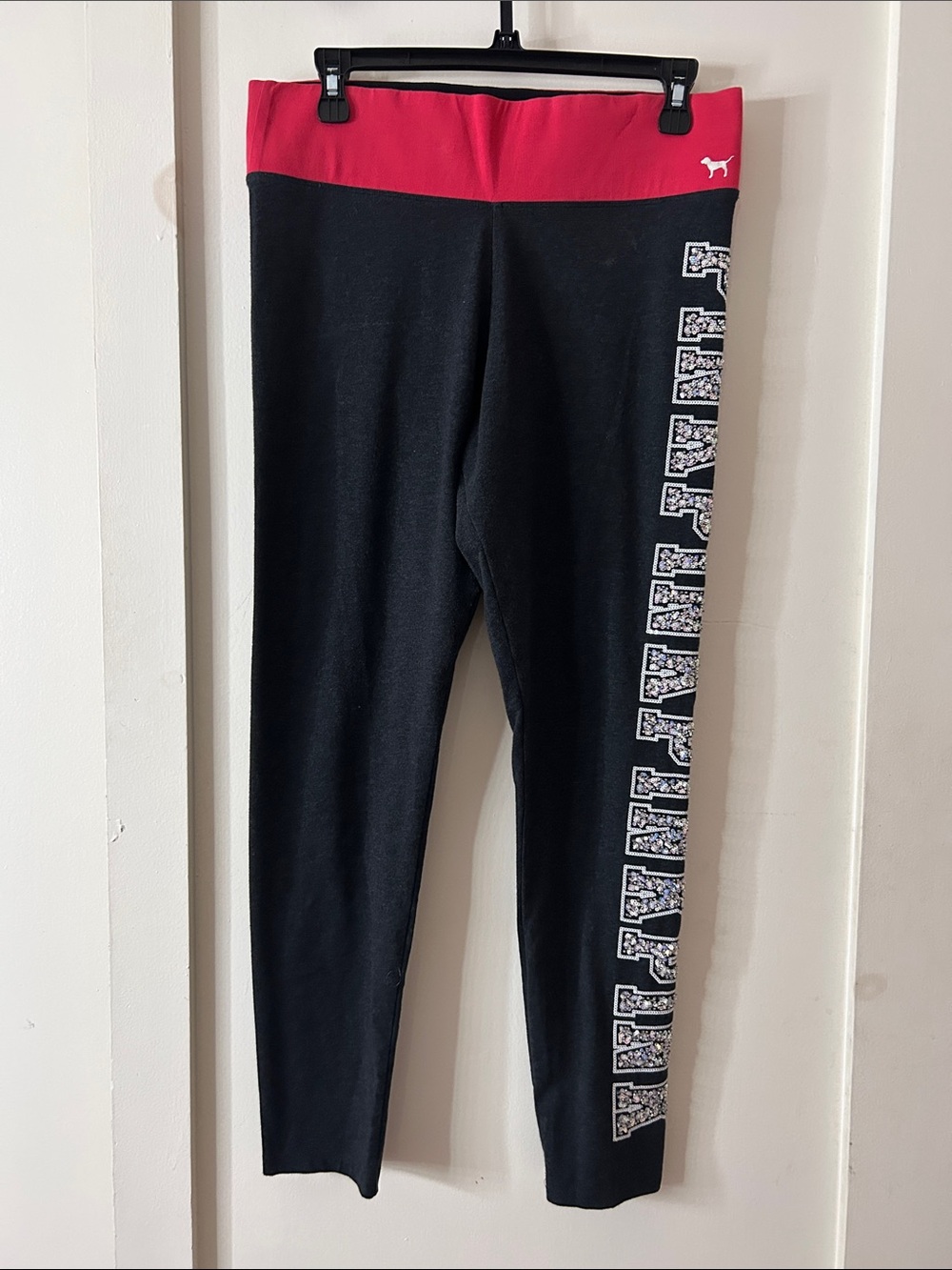 PINK Victoria's Secret Black Leggings with Pink Foldover Waistband
